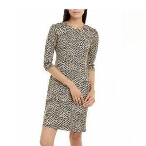 J. McLaughlin Catalyst Perkins Brown 3/4 Sleeve Geometric Sheath Midi Dress M